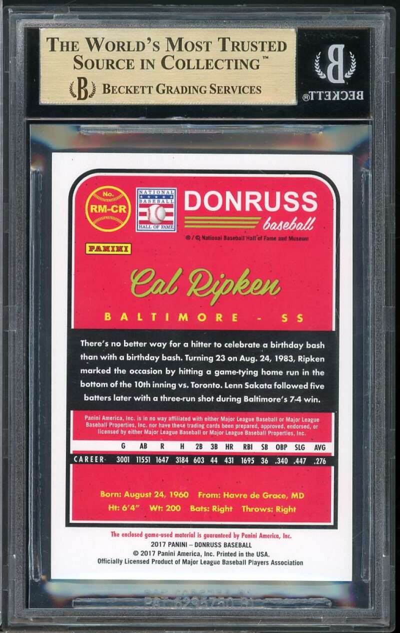 Cal Ripken Jr. Card 2017 Donruss '83 Retro Materials #4 (pop 1) BGS 9.5 Image 2