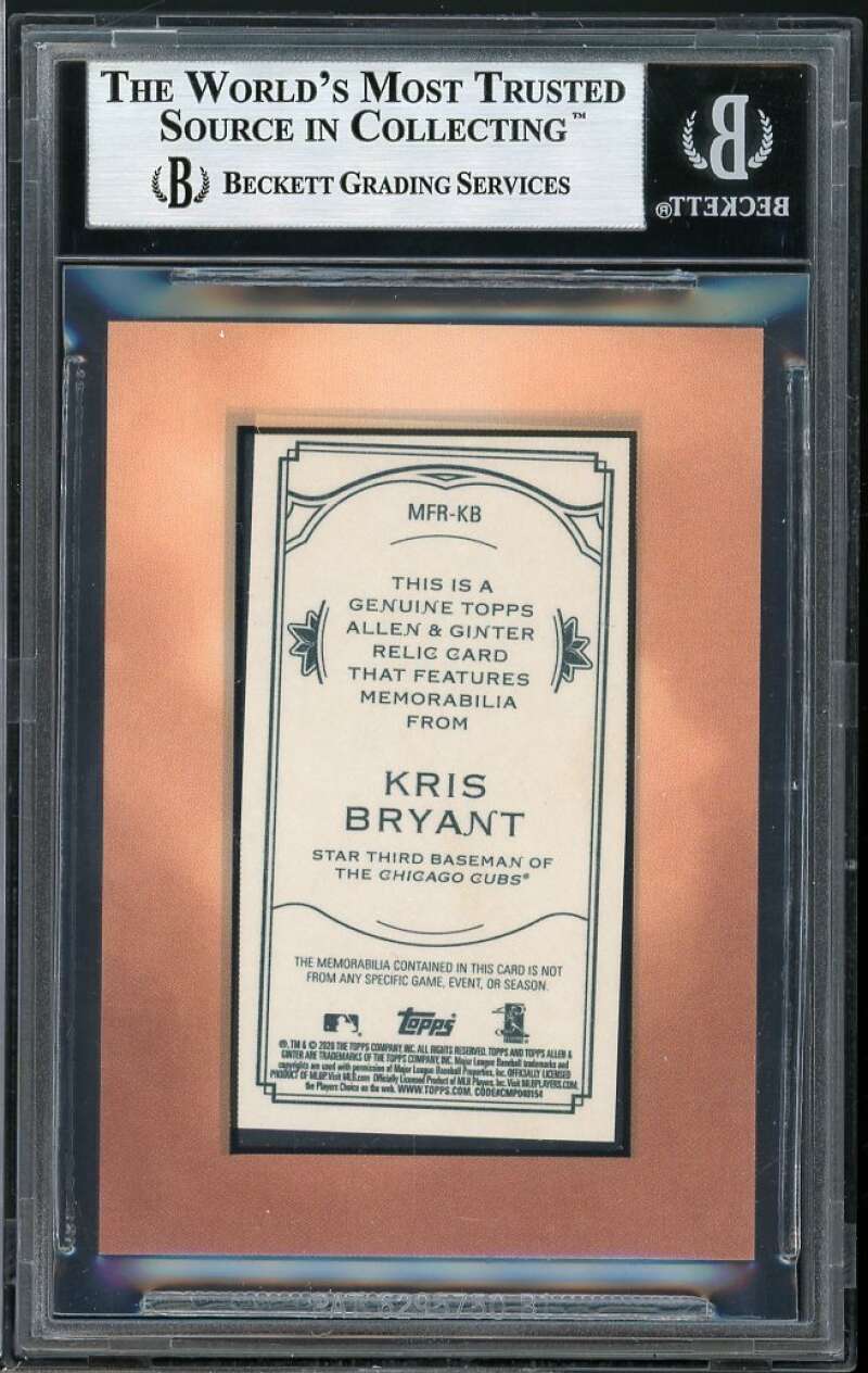 Kris Bryant Card 2020 Topps Allen Ginter Mini Framed Relics #MFRKB (pop 1) BGS 9 Image 2