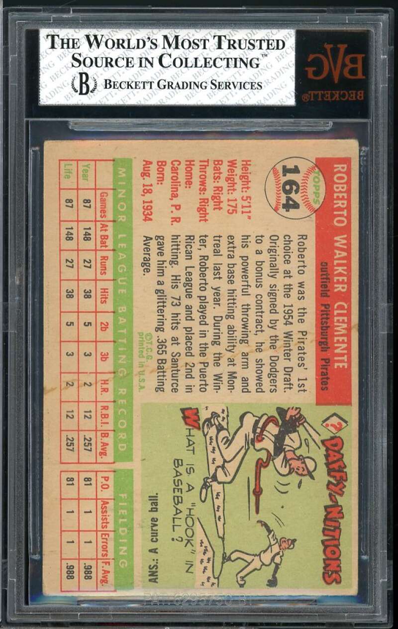 Roberto Clemente Rookie Card 1955 Topps #164 BGS BVG 3.5 Image 2