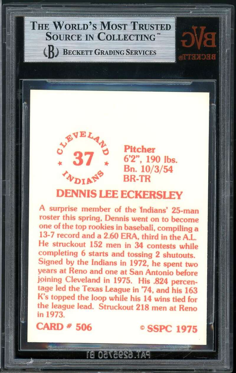 Dennis Eckersley Rookie Card 1976 SSPC #506 BGS BVG 9 Image 2