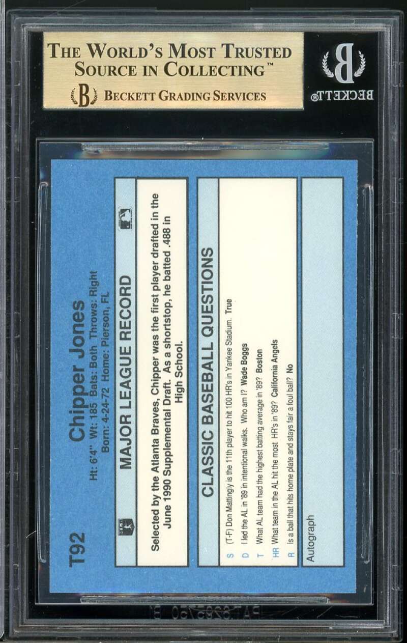 Chipper Jones Rookie Card 1990 Classic Yellow #T92 BGS 9.5 Image 2