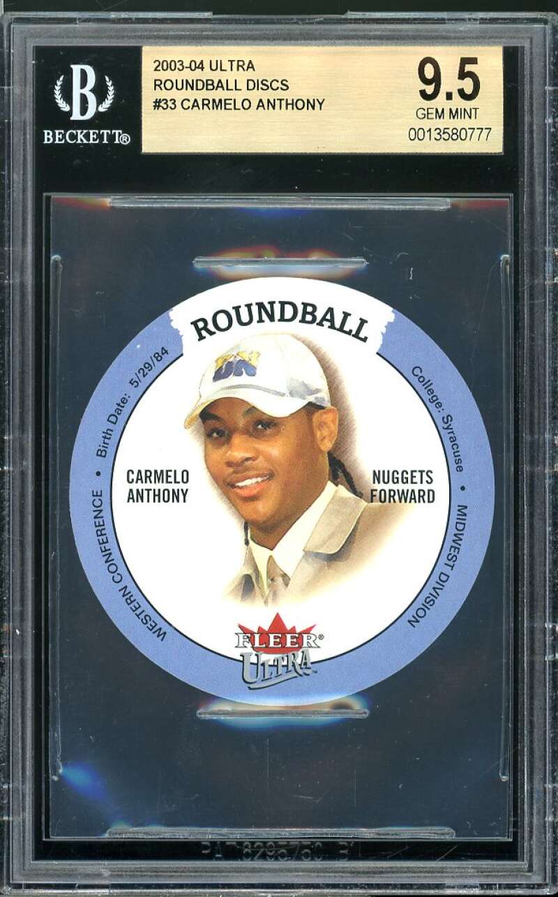 Carmelo Anthony Rookie Card 2003-04 Ultra Roundball Discs #33 BGS 9.5 Image 1