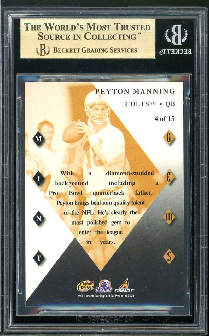 Peyton Manning Rookie Card 1998 Pinnacle Mint Mint Gems #4 BGS 9.5 Image 2