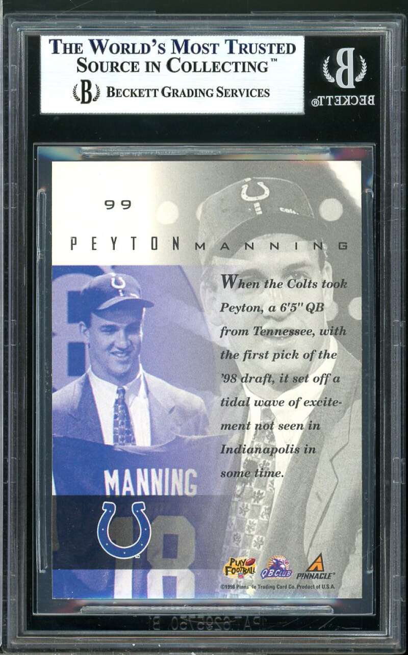 Peyton Manning Rookie Card 1998 Pinnacle Mint Silver #99 (pop 4) BGS 9 Image 2