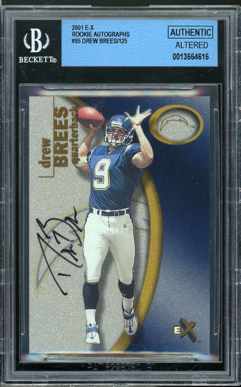 Drew Brees Rookie Card 2001 Fleer E-X Rookie Autograph #95 BGS AUTHENTIC ALTERED Image 1