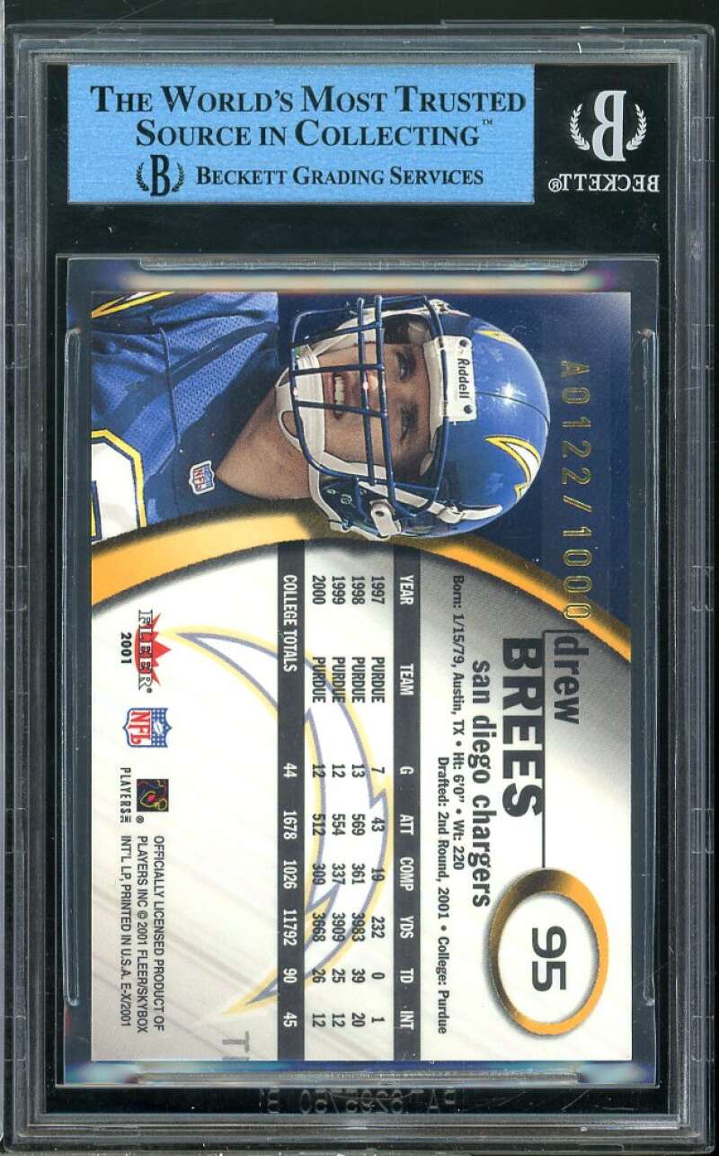 Drew Brees Rookie Card 2001 Fleer E-X Rookie Autograph #95 BGS AUTHENTIC ALTERED Image 2