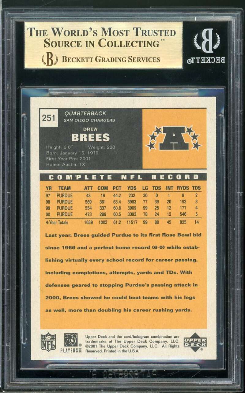 Drew Brees Rookie Card 2001 Upper Deck Vintage #251 BGS 9.5 Image 2