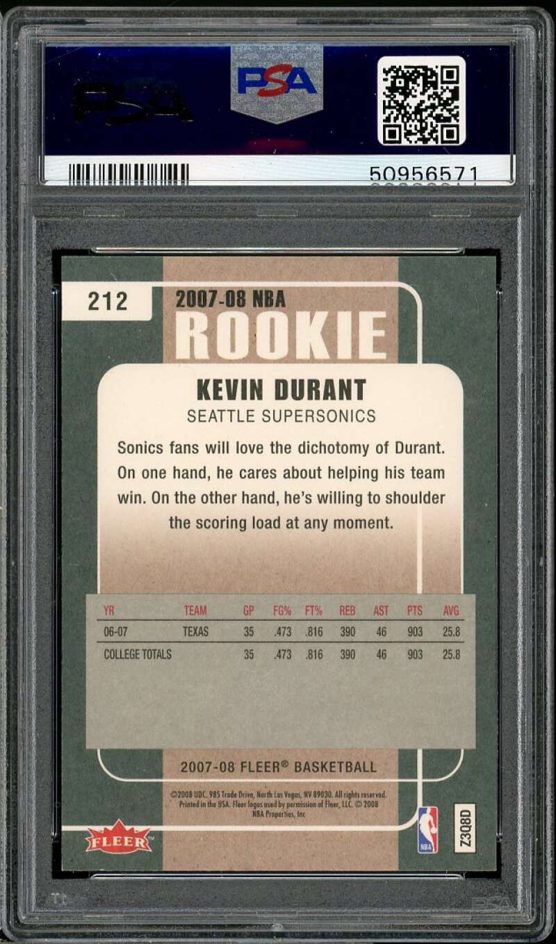 Kevin Durant Rookie Card 2007-08 Fleer #212 PSA 9 Image 2