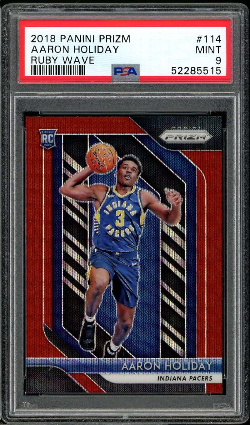 Aaron Holiday Rookie Card 2018-19 Panini Prizm Ruby Wave #66 PSA 9 Image 1