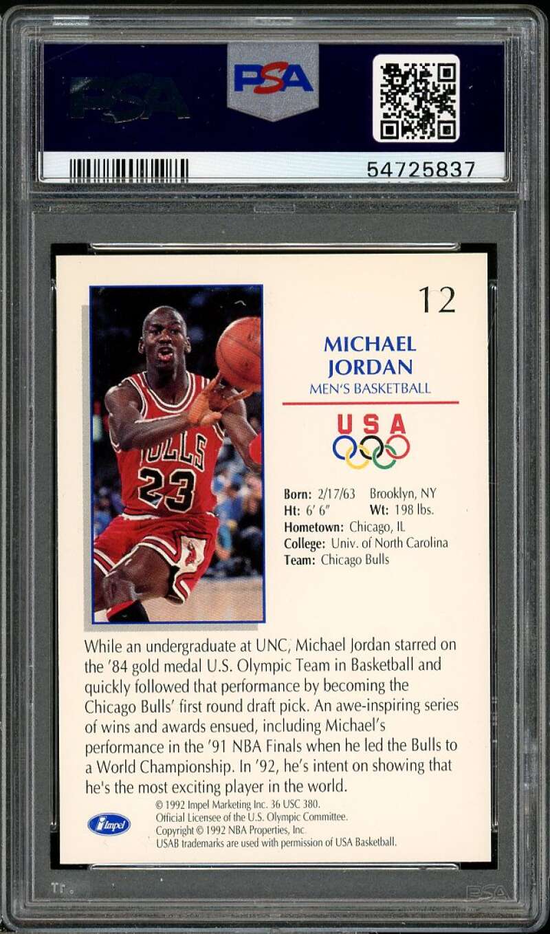 Michael Jordan Card 1992 Impel Olympicards Basketball #12 PSA 10 Image 2