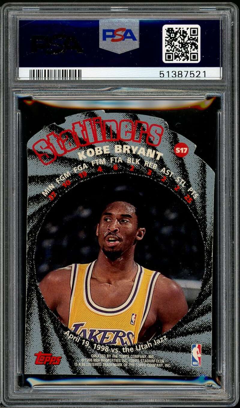 Kobe Bryant Card 1998-99 Stadium Club Statliners #S17 PSA 8 Image 2