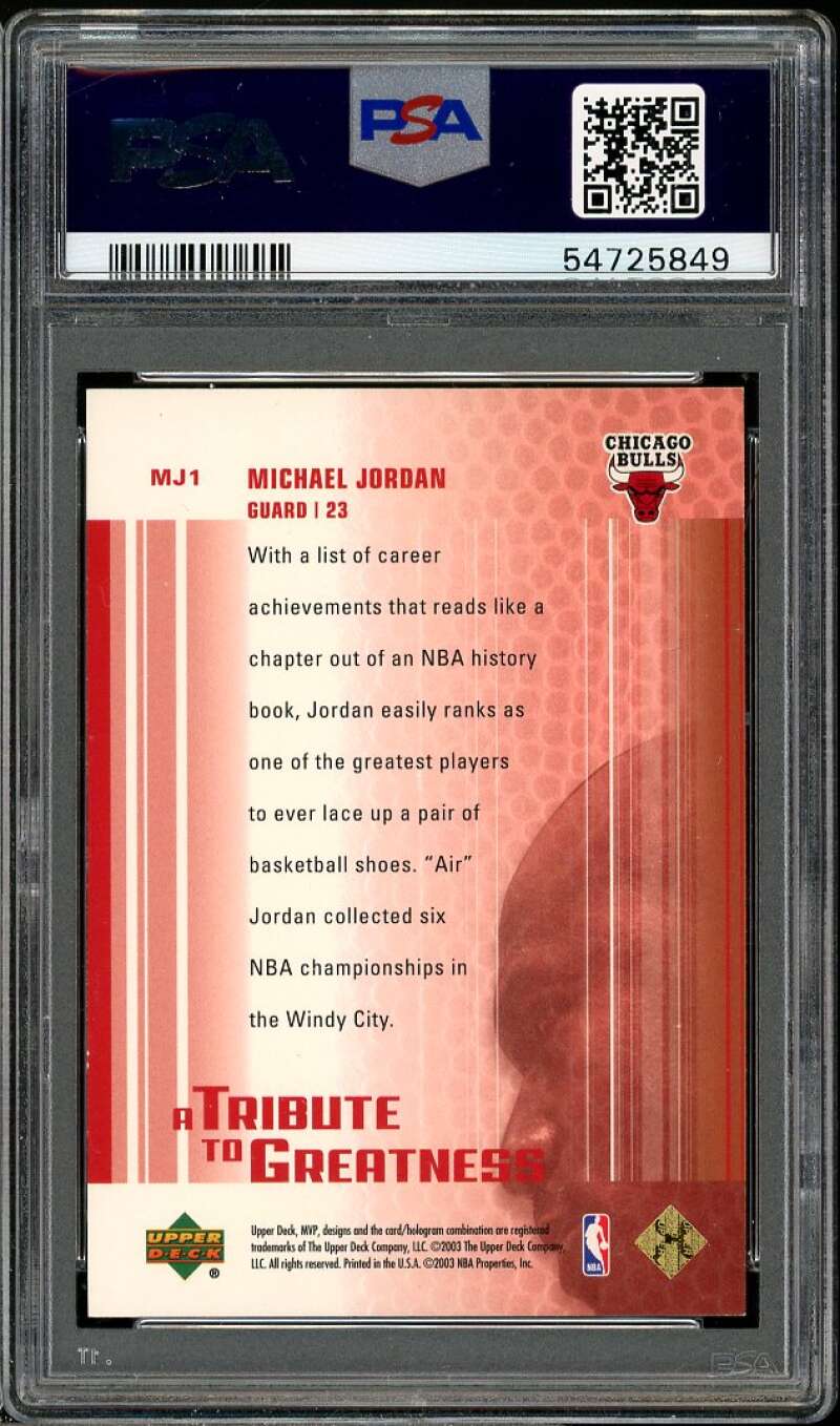 Michael Jordan Card 2003-04 Upper Deck MVP A Tribute To Greatness #MJ1 PSA 8 Image 2