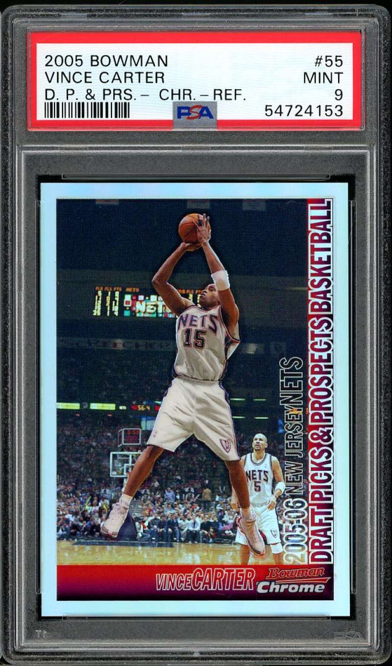 Vince Carter Card 2005-06 Bowman Chrome DP Refractor #55 (pop 3) PSA 9 Image 1