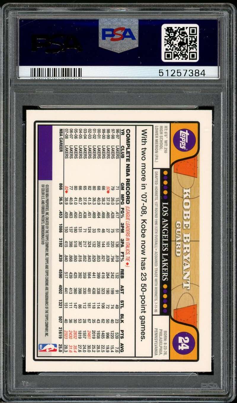Kobe Bryant / Lebron James Card 2008-09 Topps Chrome #24 PSA 10 Image 2