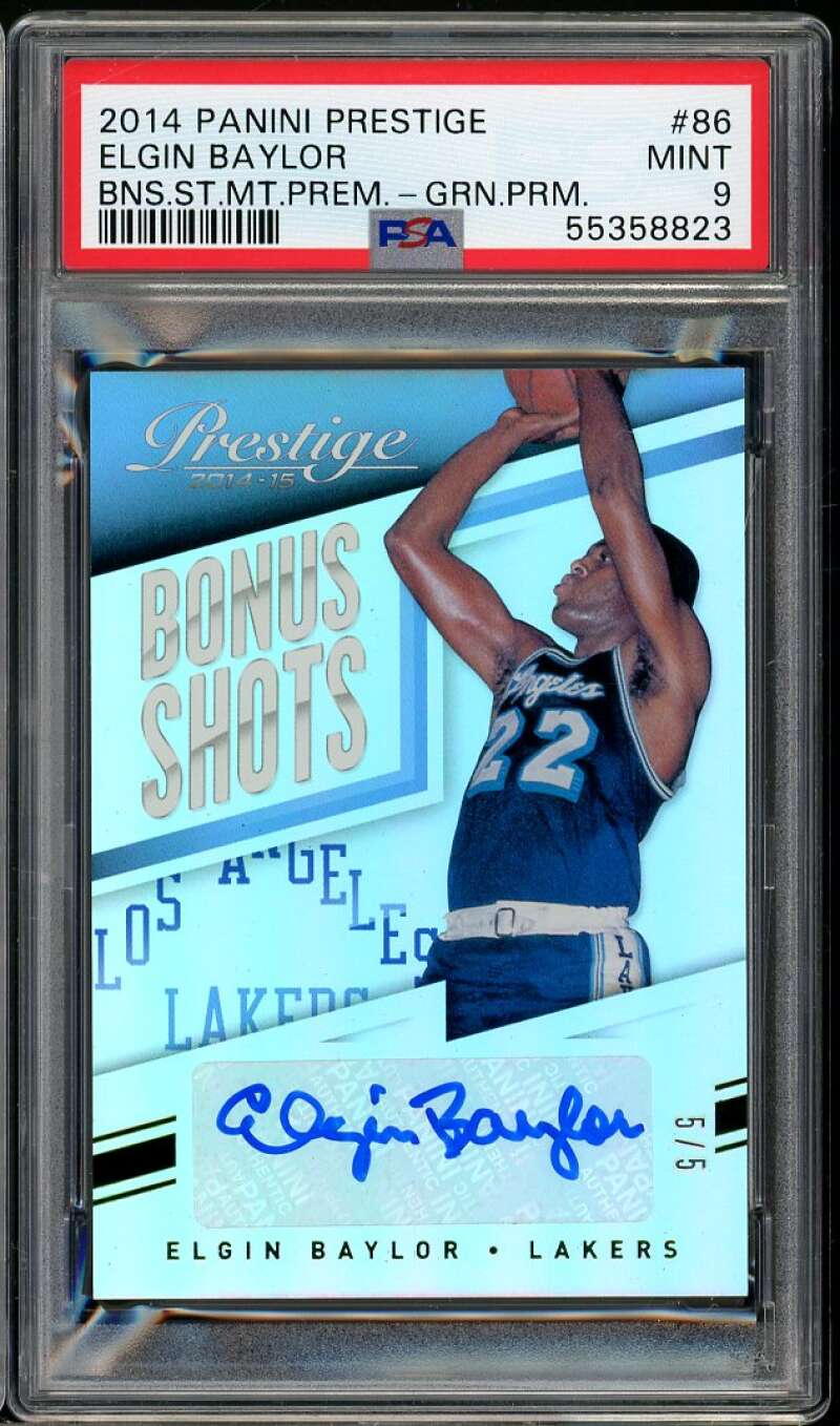 Elgin Baylor 2014-15 Panini Prestige Bonus Shots Autographs (5/5) #86 PSA 9 Image 1