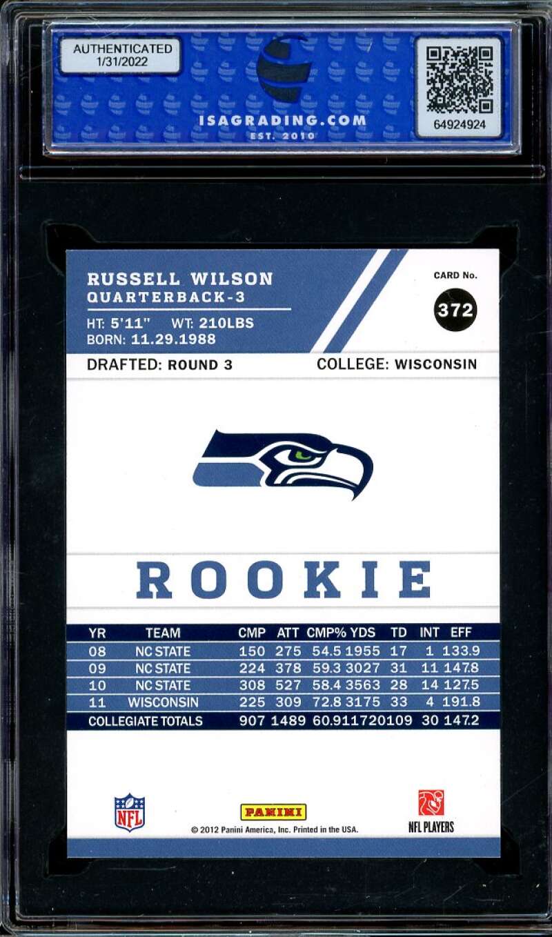 Russell Wilson Rookie Card 2012 Panini Score #372 ISA 10 GEM MINT Image 2