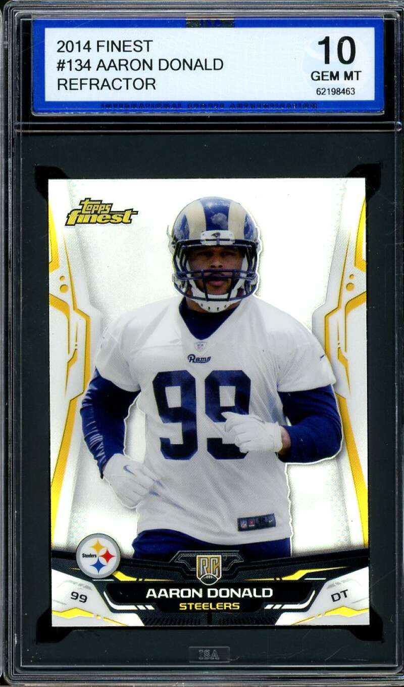 Aaron Donald Rookie Card 2014 Finest Refractpr #134 ISA 10 GEM MINT Image 1