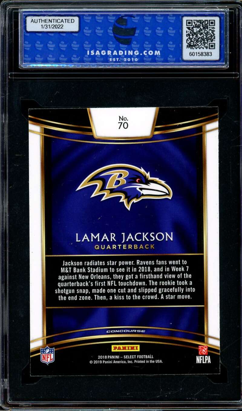 Lamar Jackson Rookie Card 2018 Panini Select #70 ISA 9 MINT Image 2