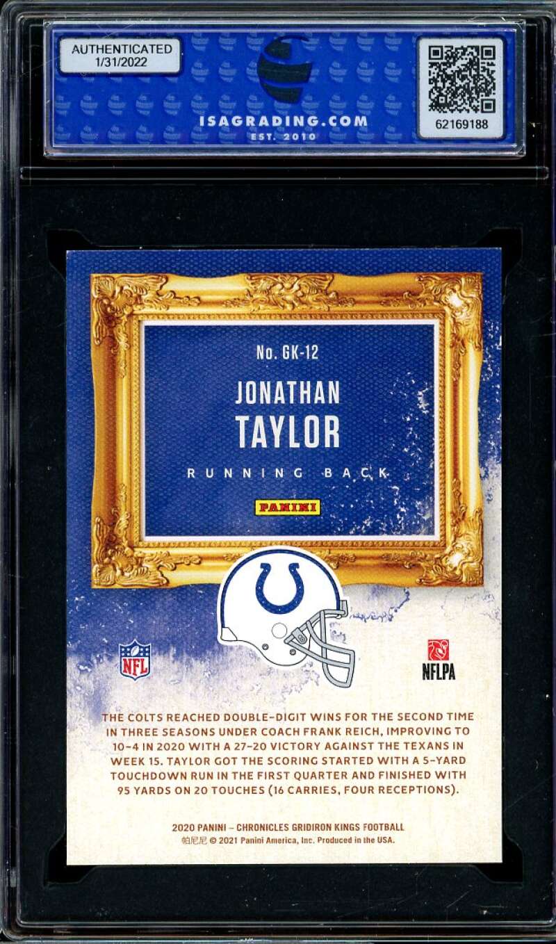 Jonathan Taylor Rookie 2020 Panini Chronicles Gridiron Kings #GK12 ISA 9 MINT Image 2