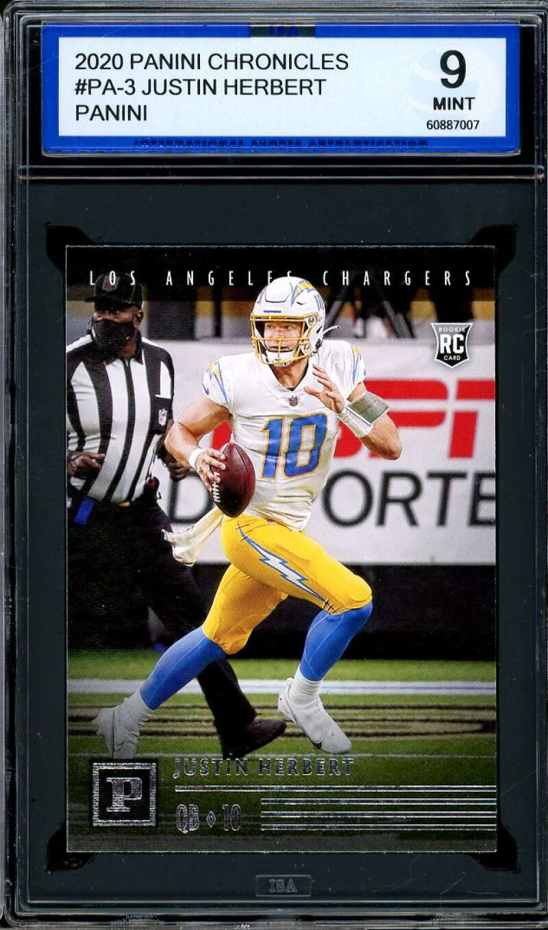 Justin Herbert Rookie Card 2020 Panini Chronicles Panini #PSA-3 ISA 9 MINT Image 1