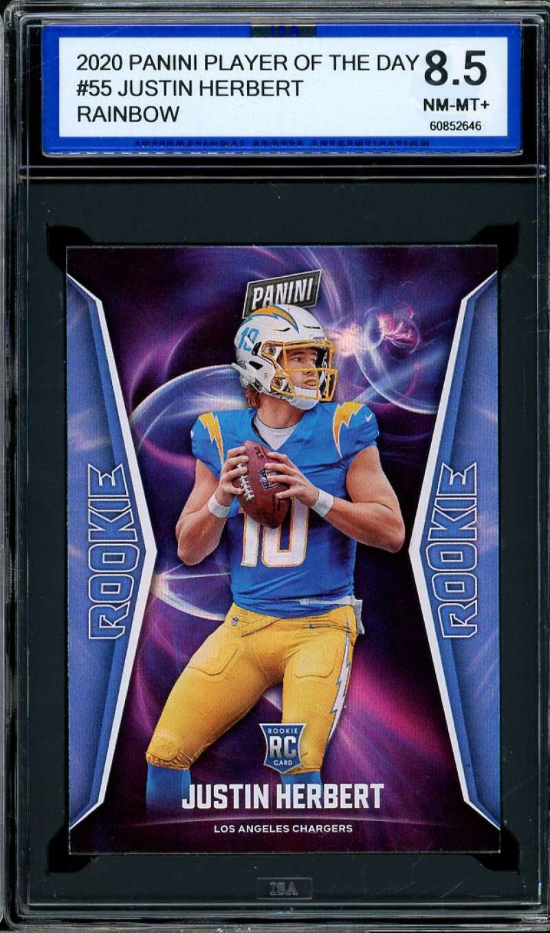 Justin Herbert Rookie 2020 Panini Player Of The Day Rainbow #55 ISA 8.5 NM-MT+ Image 1