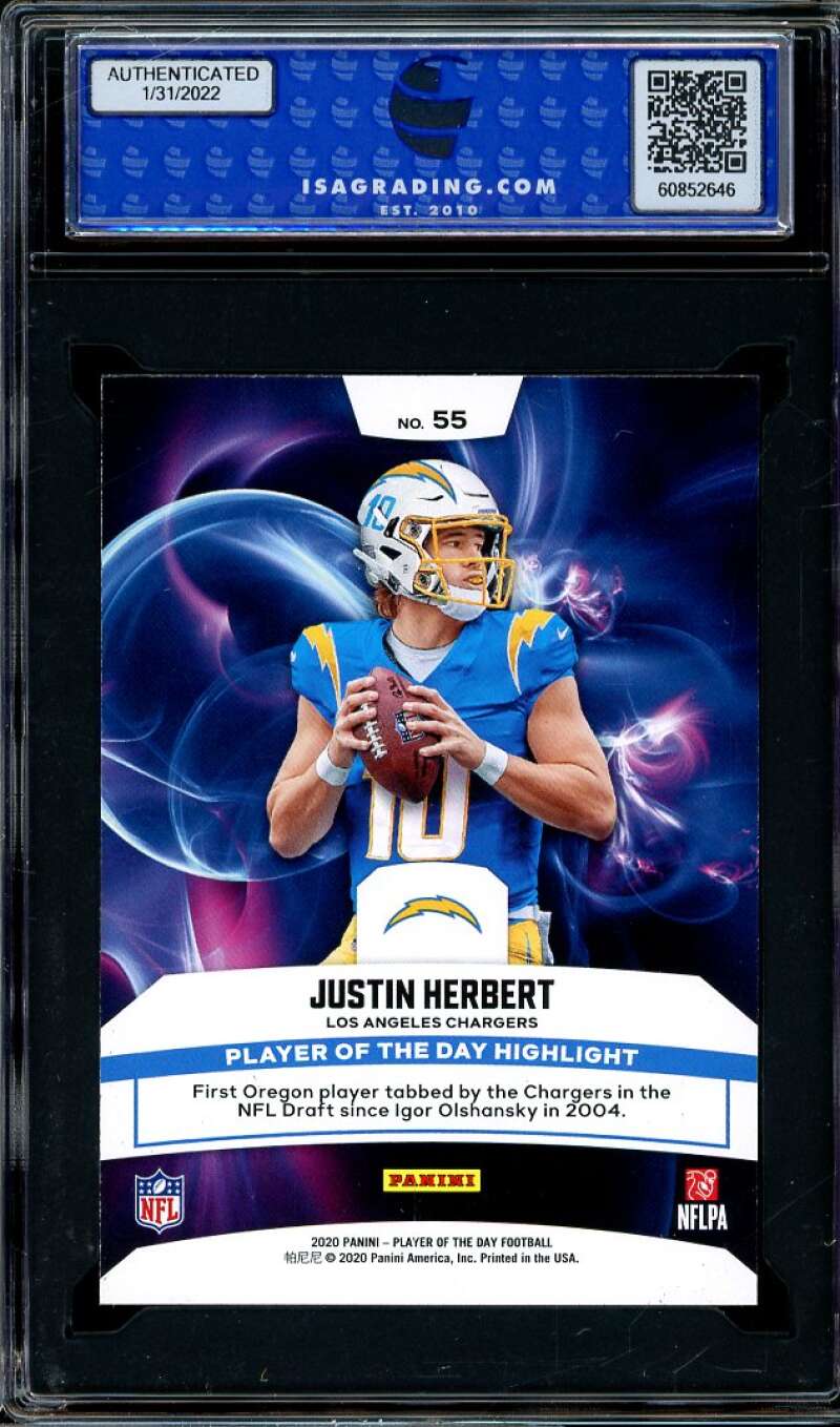 Justin Herbert Rookie 2020 Panini Player Of The Day Rainbow #55 ISA 8.5 NM-MT+ Image 2