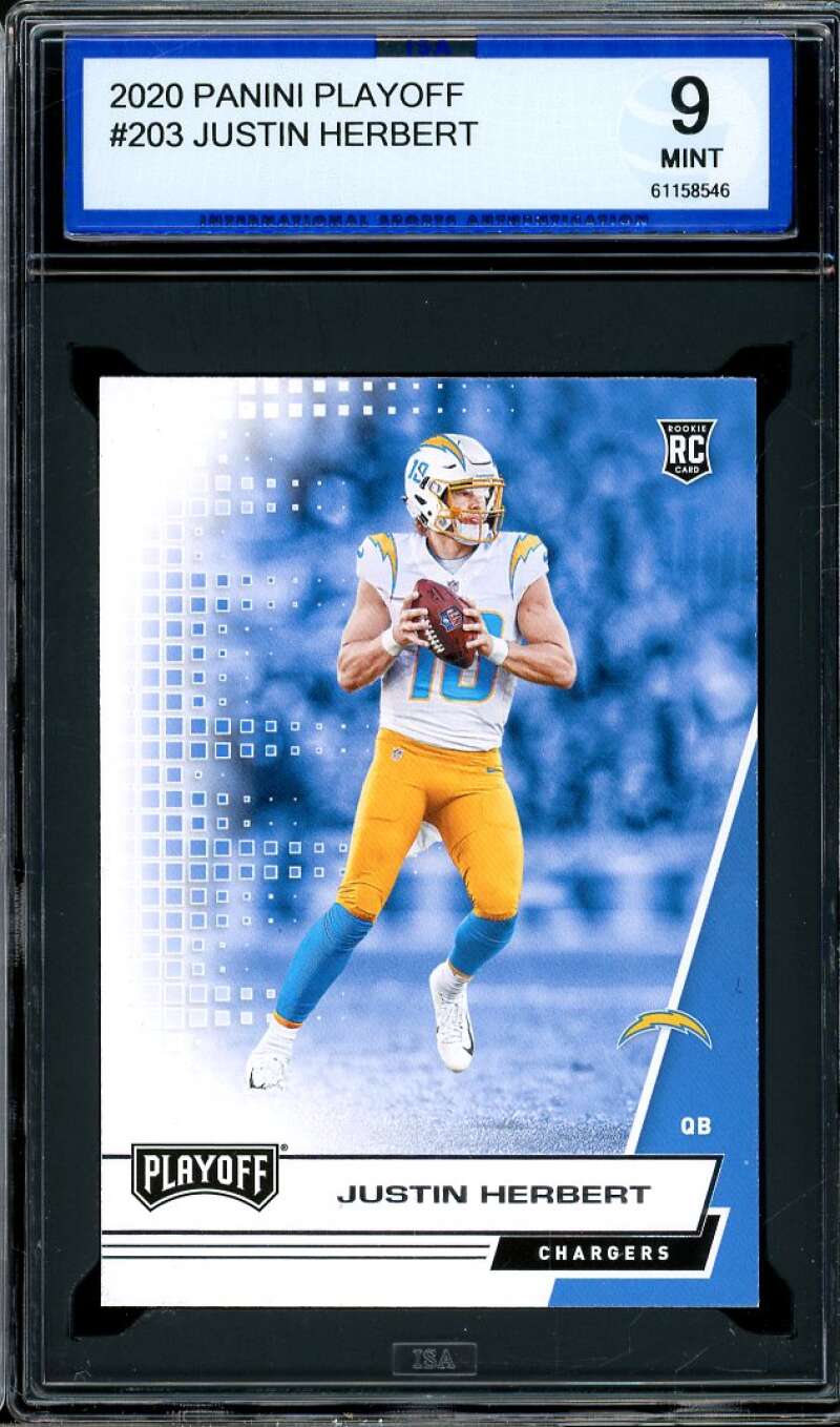 Justin Herbert Rookie Card 2020 Panini Playoff #203 ISA 9 MINT Image 1