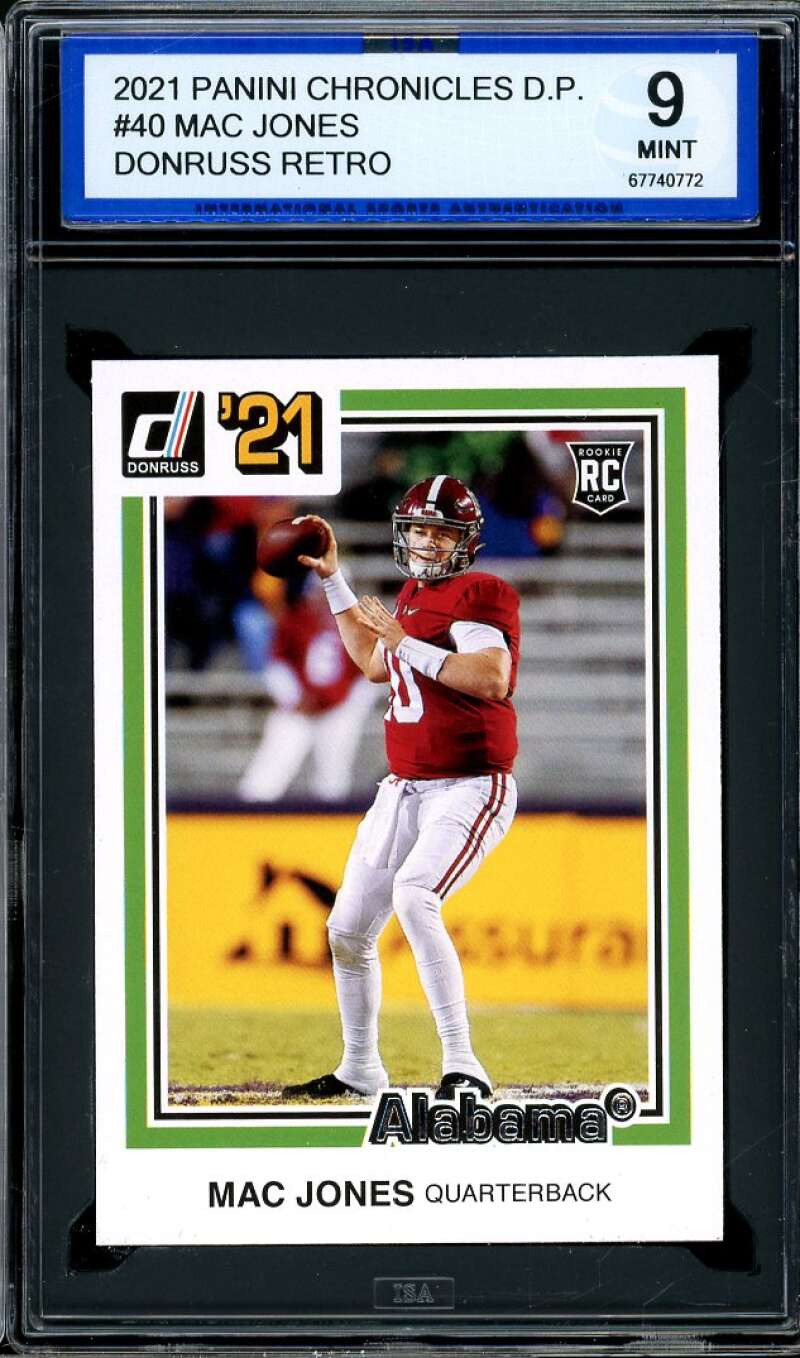 Mac Jones Rookie Card 2021 Donruss Chronicles D.P. Donruss Retro #40 ISA 9 MINT Image 1