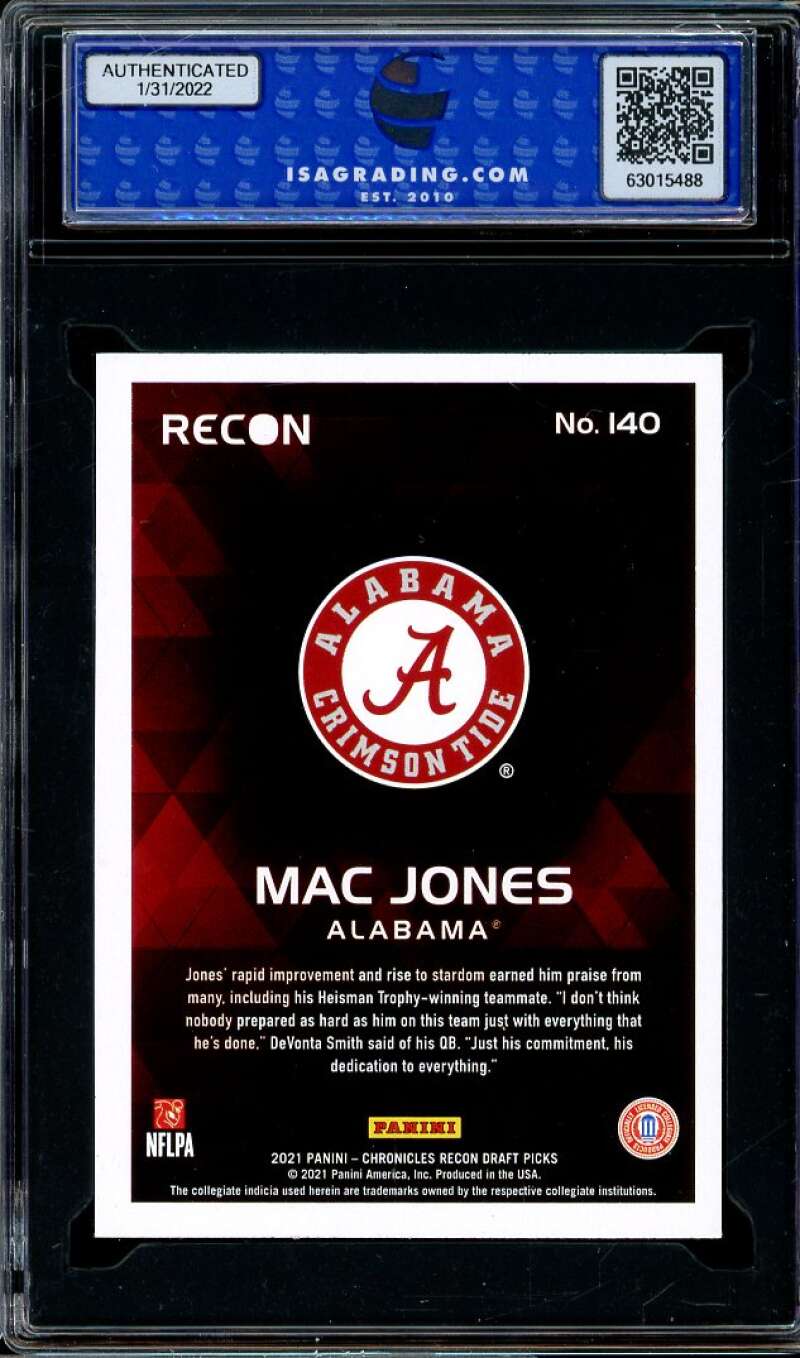 Mac Jones Rookie Card 2021 Panini Chronicles D.P. Recon #140 ISA 9 MINT Image 2