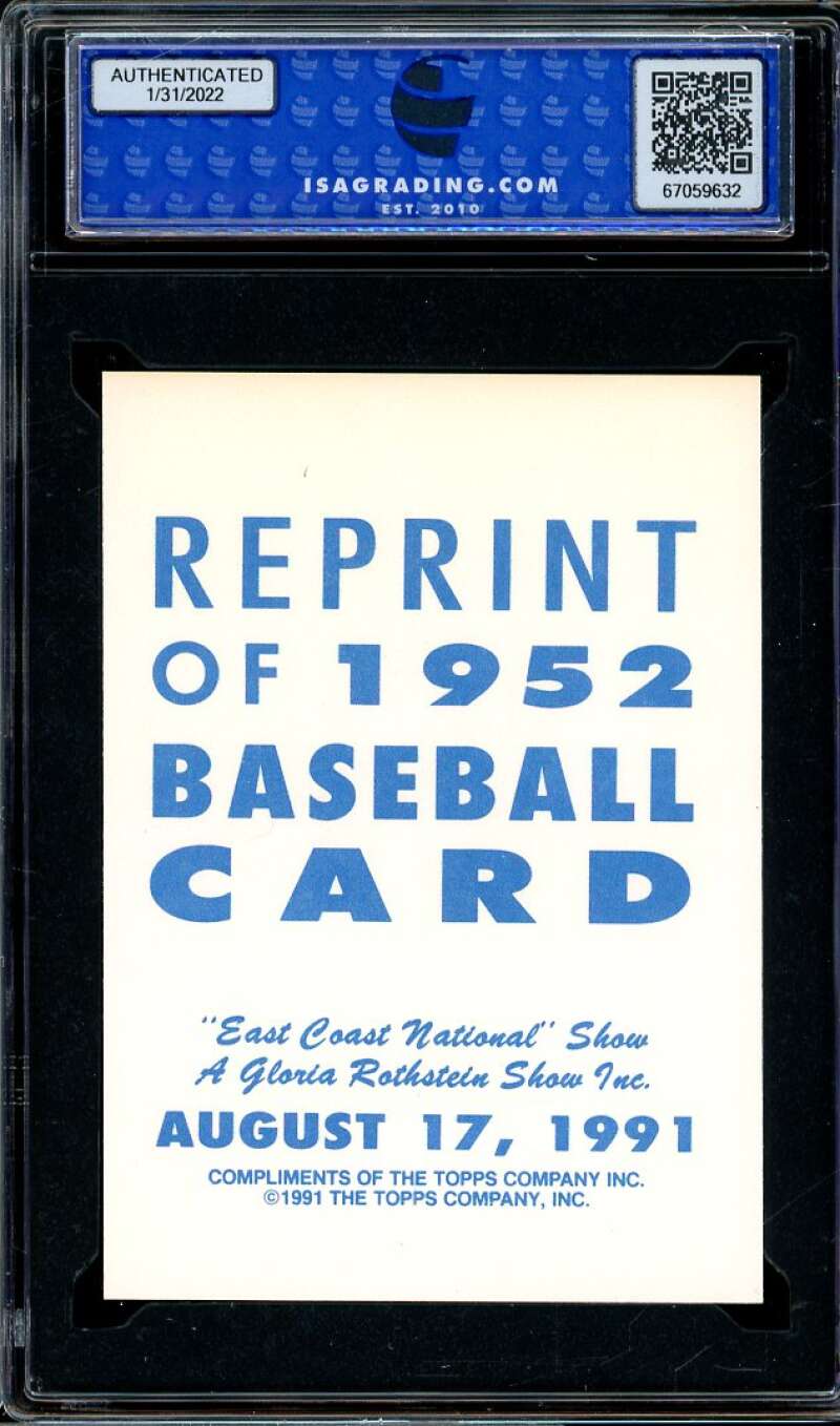 Mickey Mantle Card 1991 Topps East Coast 1952 Topps Reprint ISA 9 MINT Image 2