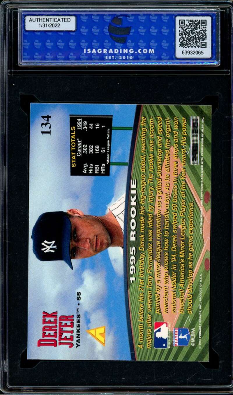 Derek Jeter Rookie Card 1995 Pinnacle Zenith #134 ISA 10 GEM MINT Image 2
