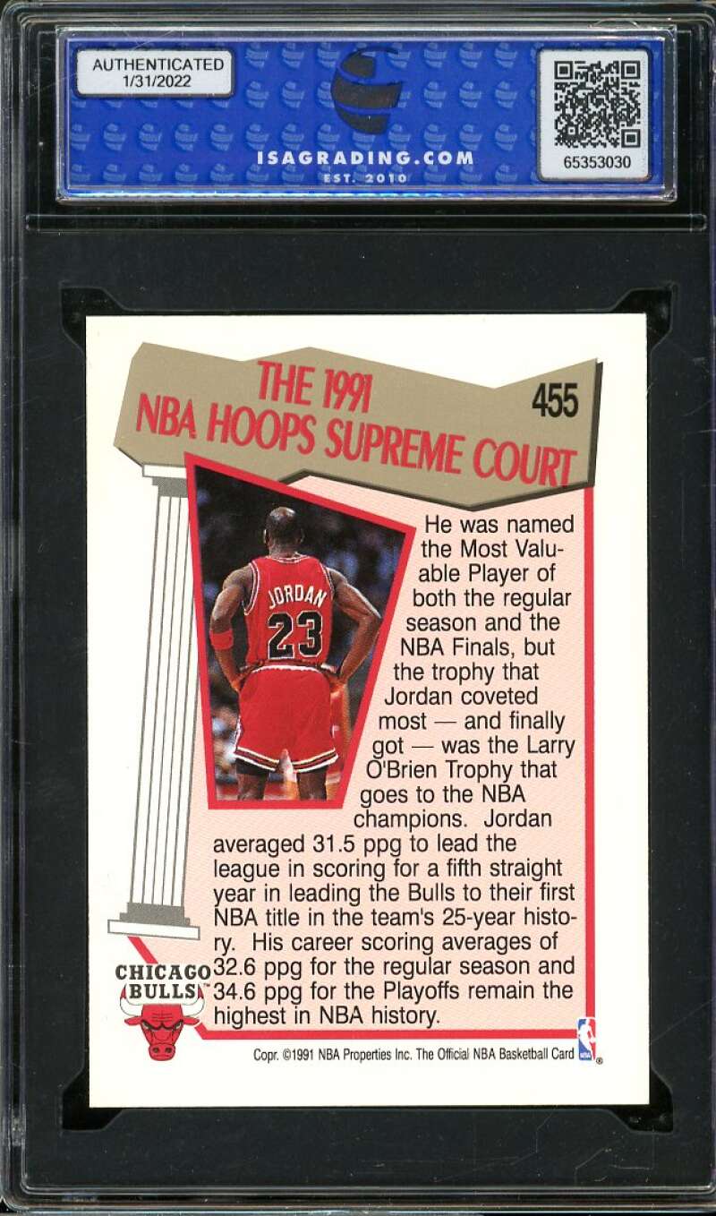 Michael Jordan Card 1991-92 Hoops #455 ISA 9 MINT Image 2