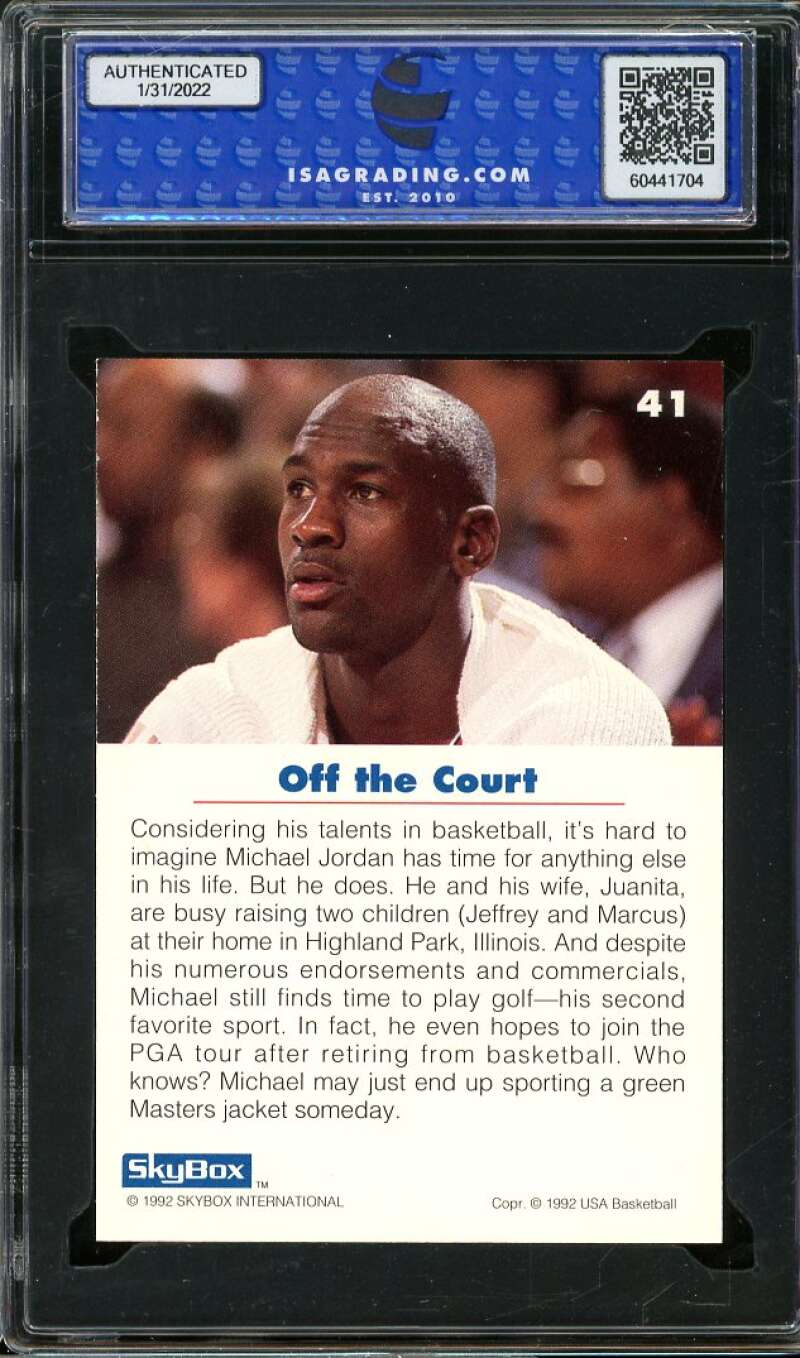 Michael Jordan Card 1992-93 SkyBox USA #41 ISA 10 GEM MINT Image 2