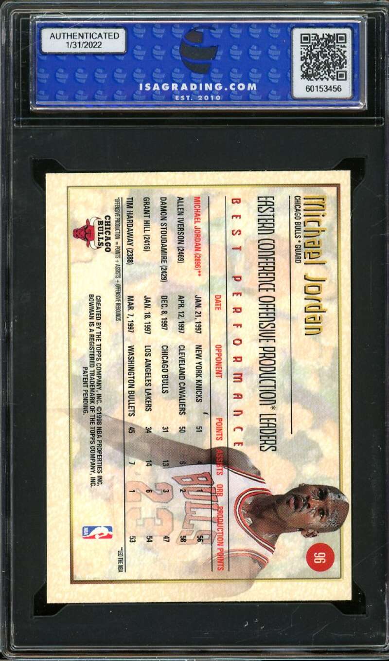 Michael Jordan Card 1997-98 Bowman's Best #96 ISA 10 GEM MINT Image 2