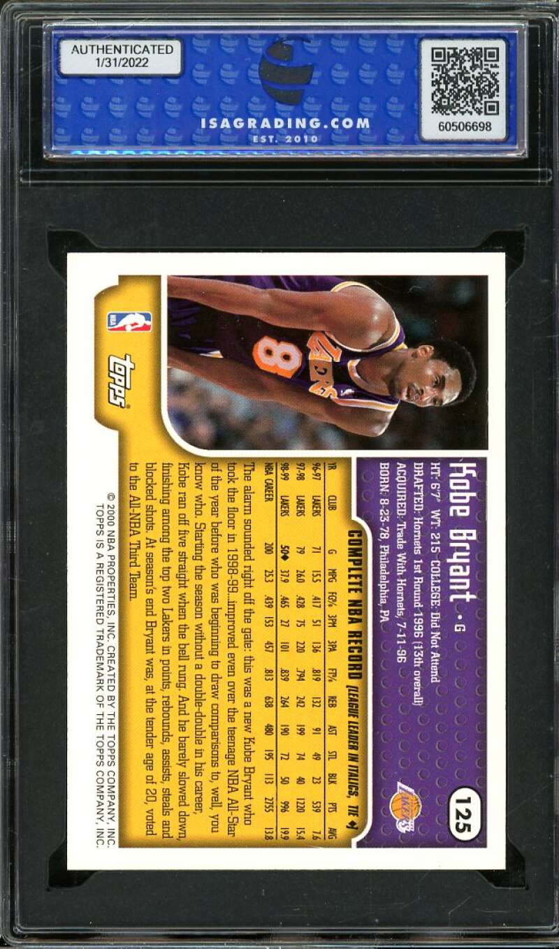 Kobe Bryant Card 1999-00 Topps Tipoff #125 ISA 8 NM-MT Image 2