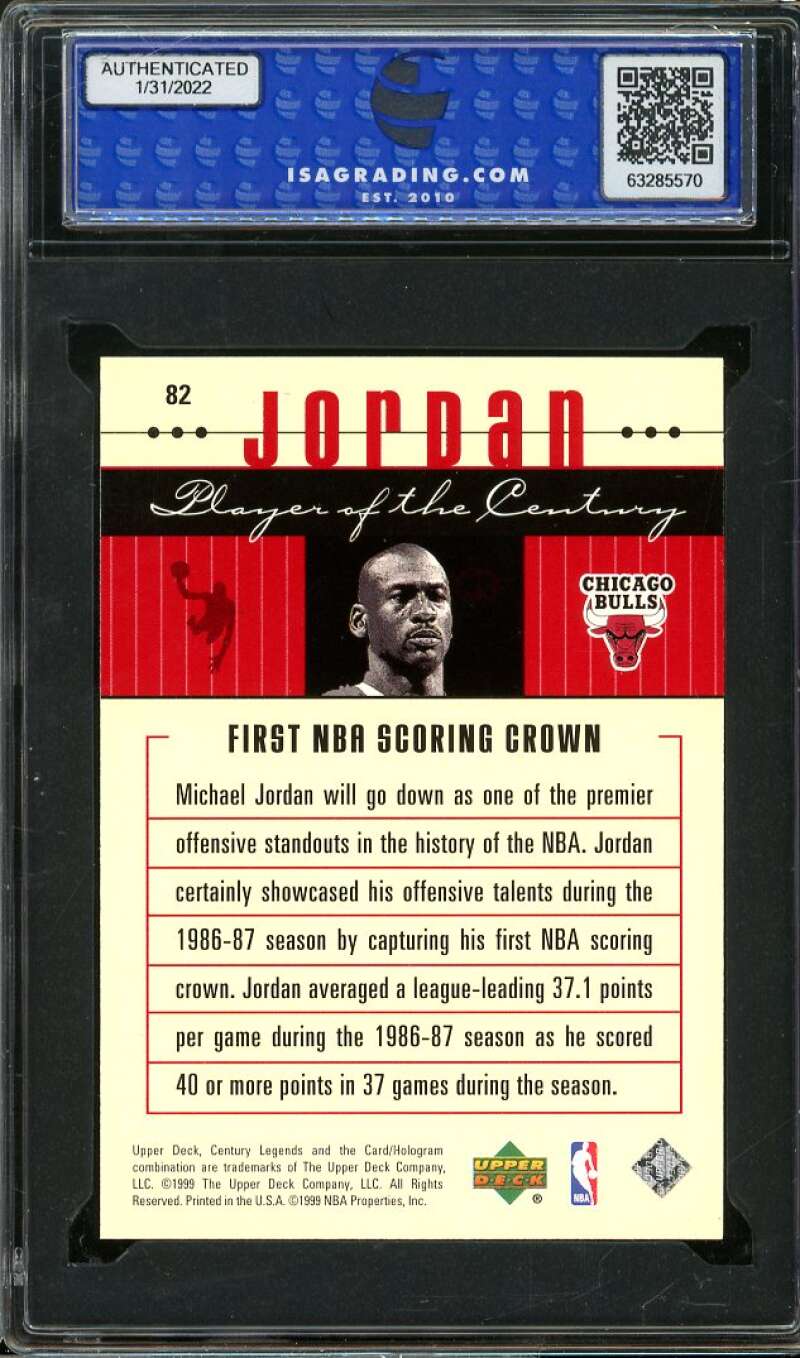 Michael Jordan Card 1999-00 U.D. Century Legends #82 ISA 10 GEM MINT Image 2