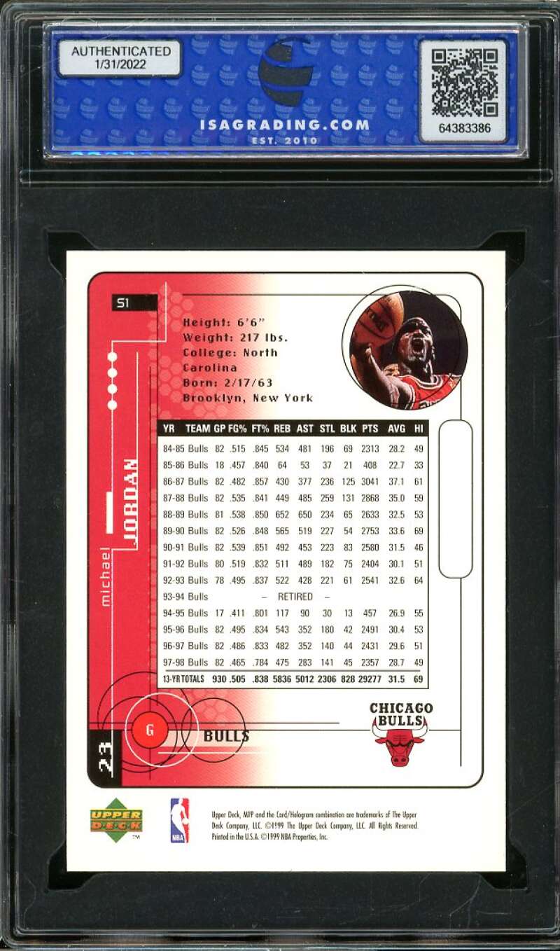 Michael Jordan Card 1999-00 Upper Deck MVP Promo #S1 ISA 10 GEM MINT Image 2