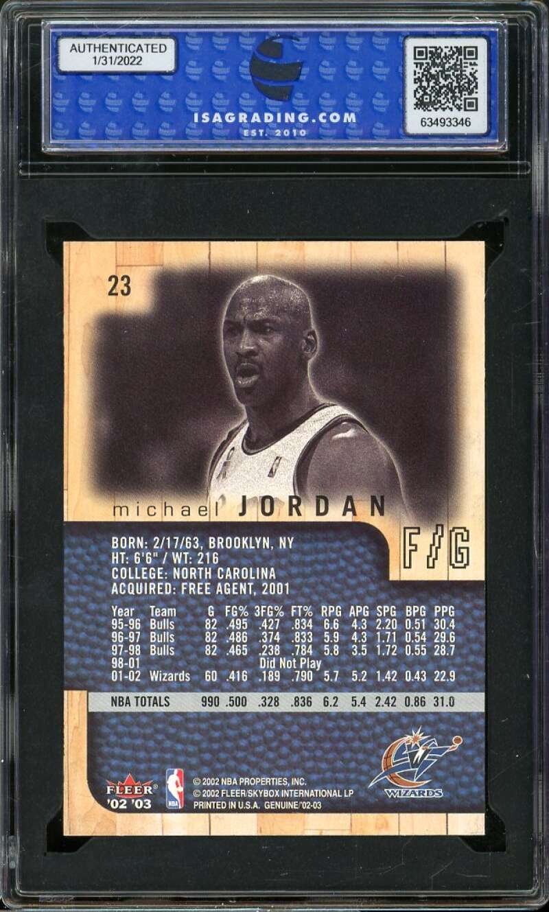 Michael Jordan Card 2002-03 Fleer Genuine #23 ISA 10 GEM MINT Image 2