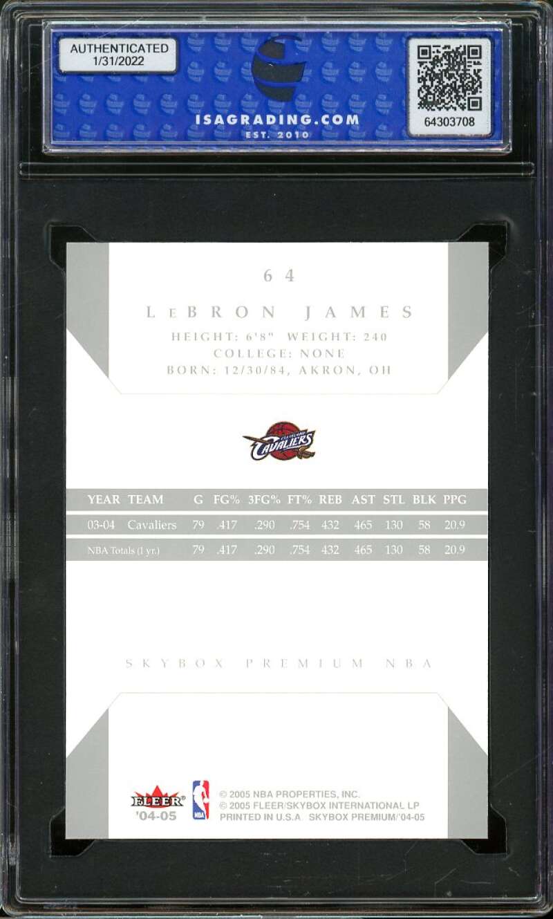 LeBron James Card 2004-05 SkyBox Premium #64 ISA 9 MINT Image 2