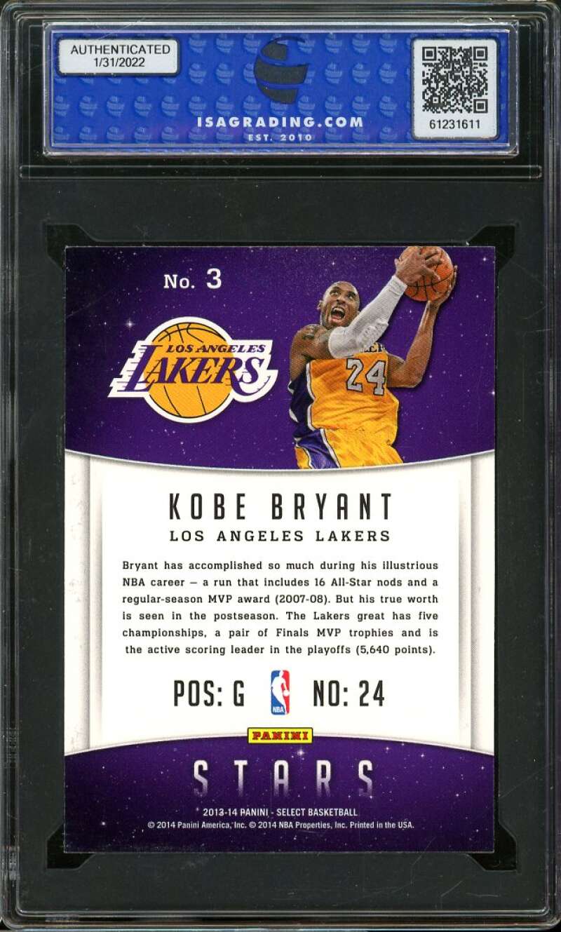 Kobe Bryant Card 2013-14 Panini Select Stars #3 ISA 10 GEM MINT Image 2