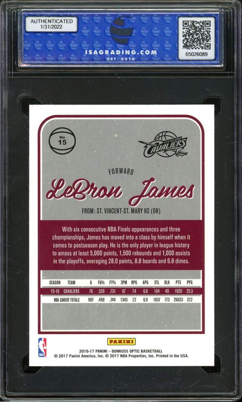 LeBron James Card 2016-17 Donruss Optic #15 ISA 9 MINT Image 2
