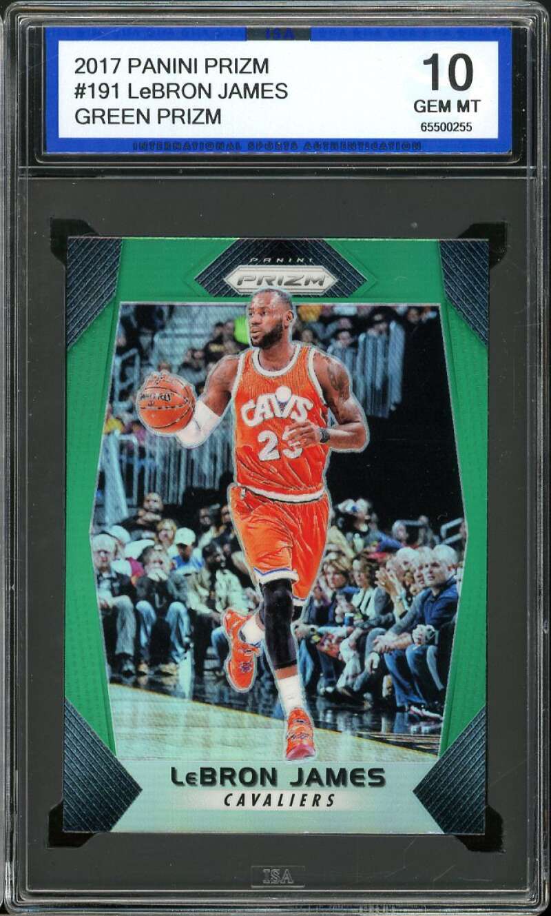 LeBron James Card 2017-18 Panini Prizm Green Prizm #191 ISA 10 GEM MINT Image 1