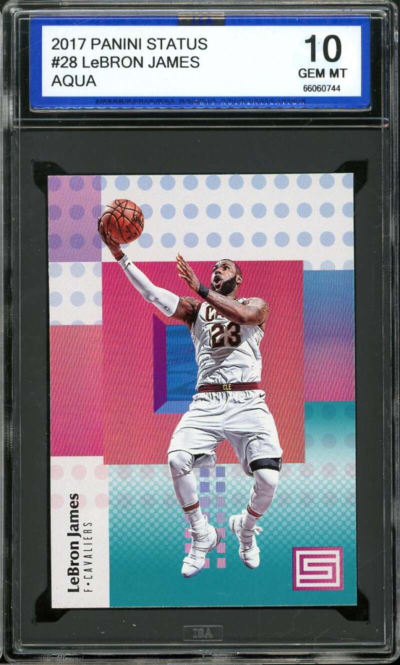 LeBron James Card 2017-18 Panini Status Aqua #28 ISA 10 GEM MINT Image 1