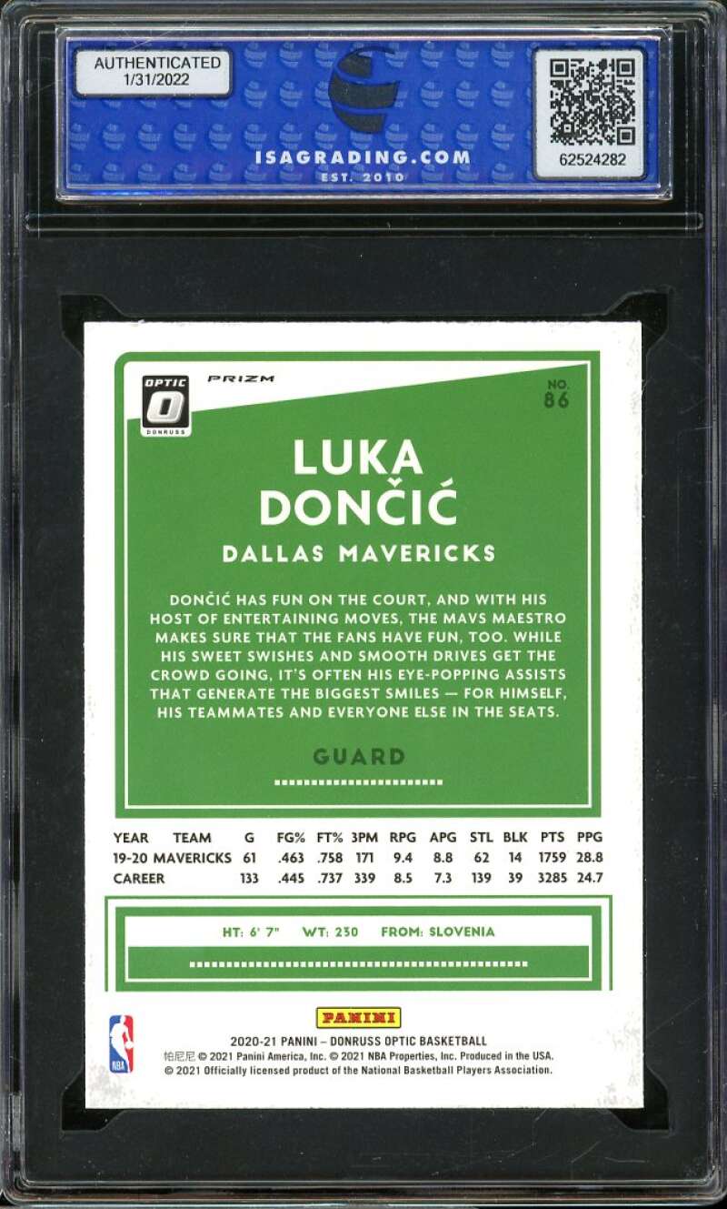 Luka Doncic Card 2020-21 Panini Donruss Optic Blue Velocity #86 ISA 9 MINT Image 2