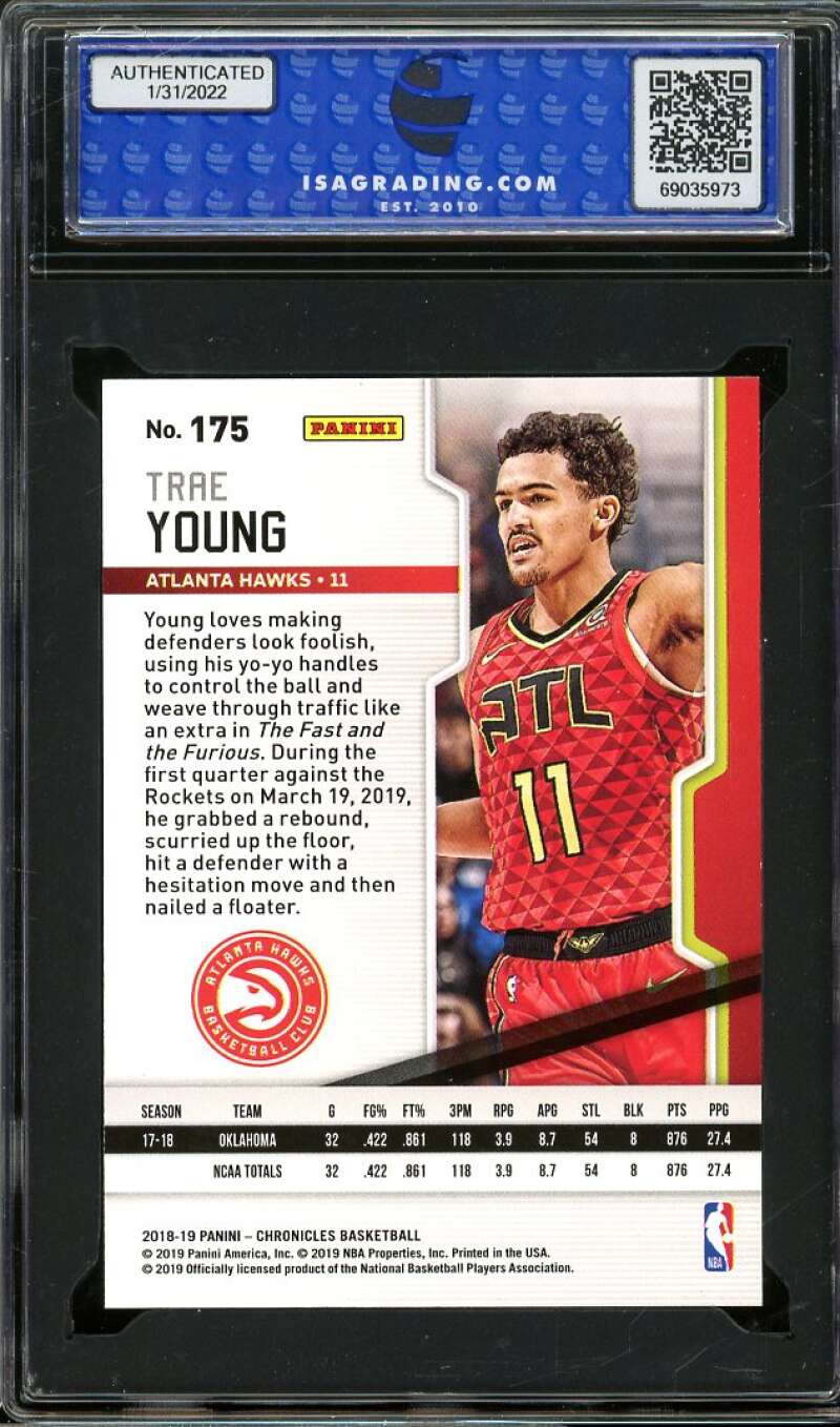 Trae Young Rookie Card 2018-19 Panini Chronicles Playoff #175 ISA 9 MINT Image 2