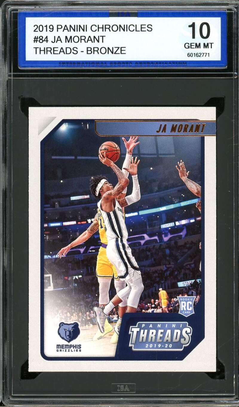 Ja Morant Rookie 2019-20 Panini Chronicles Threads Bronze #84 ISA 10 GEM MINT Image 1