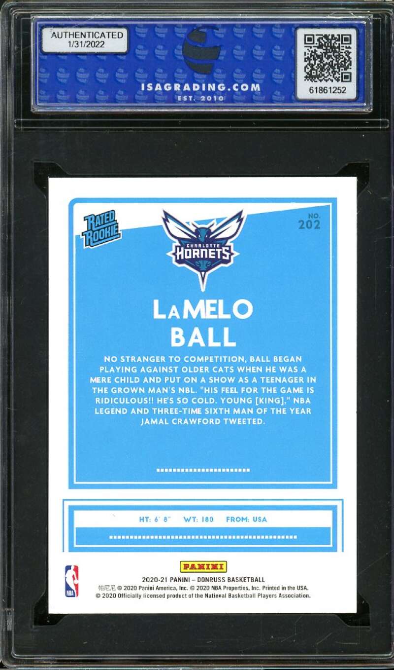 LaMelo Ball Rookie Card 2020-21 Panini Donruss #202 ISA 10 GEM MINT Image 2