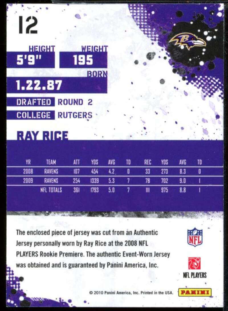 Ray Rice Card 2010 Score Retail Factory Set Prime Jersey Materials #12  Image 2