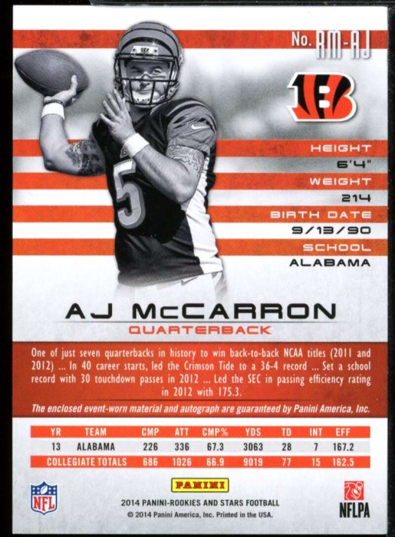 A.J. McCarron 2014 Rookies and Stars Rookie Jerseys Longevity Sapphire #RMAM  Image 2