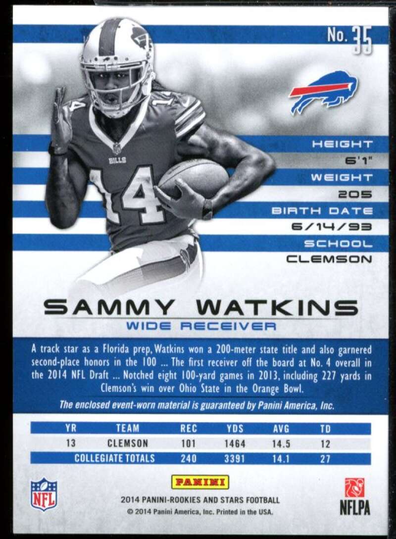 Sammy Watkins Card 2014 Rookies and Stars Rookie Materials Jersey #35  Image 2